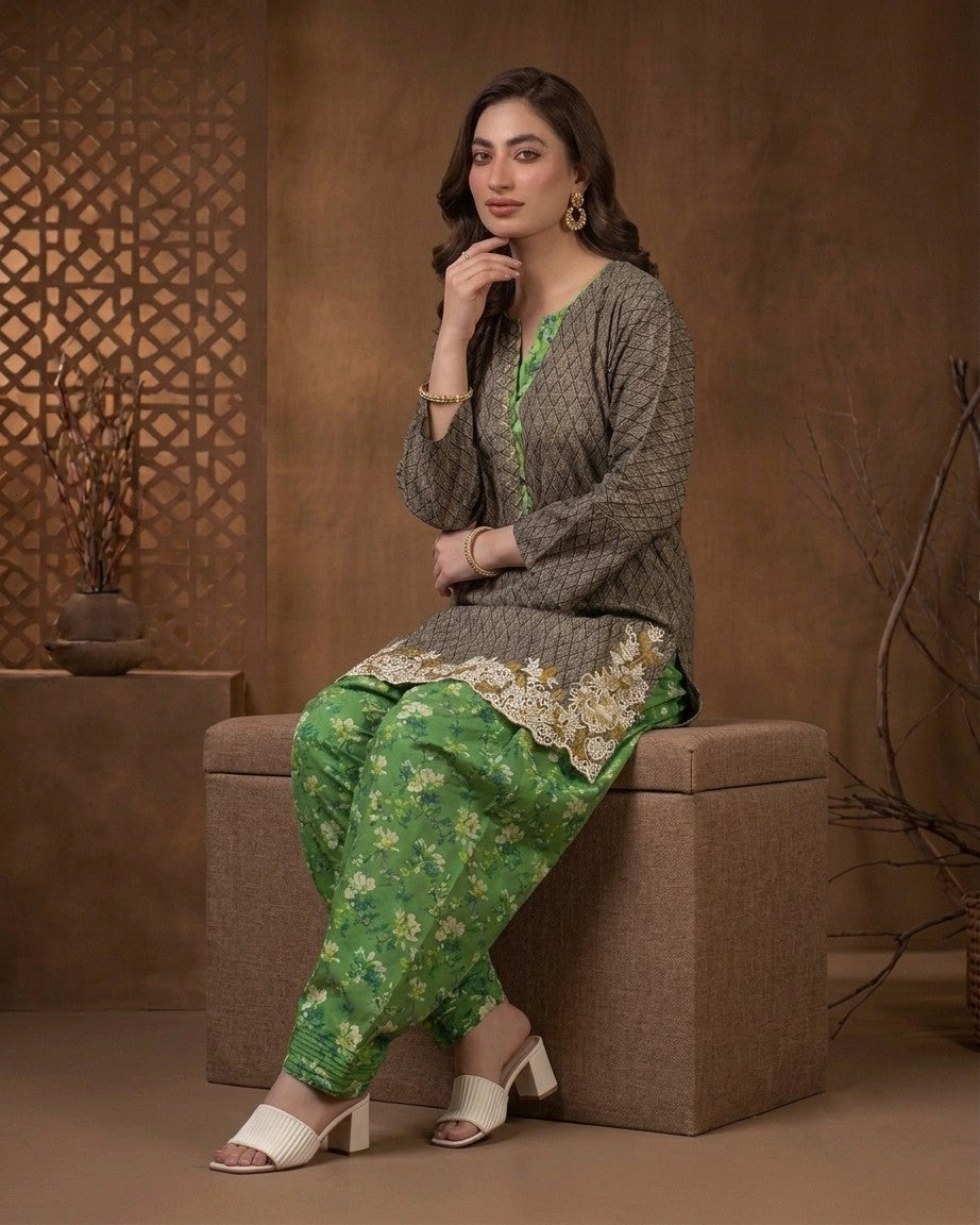 Zaria Embroidered floral border with  Shalwar