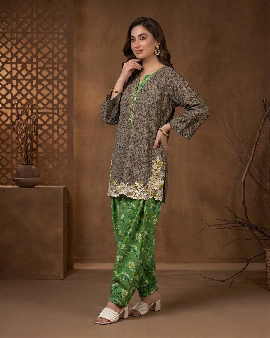 Zaria Embroidered floral border with  Shalwar