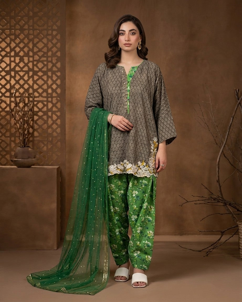 Zaria Embroidered floral border with  Shalwar